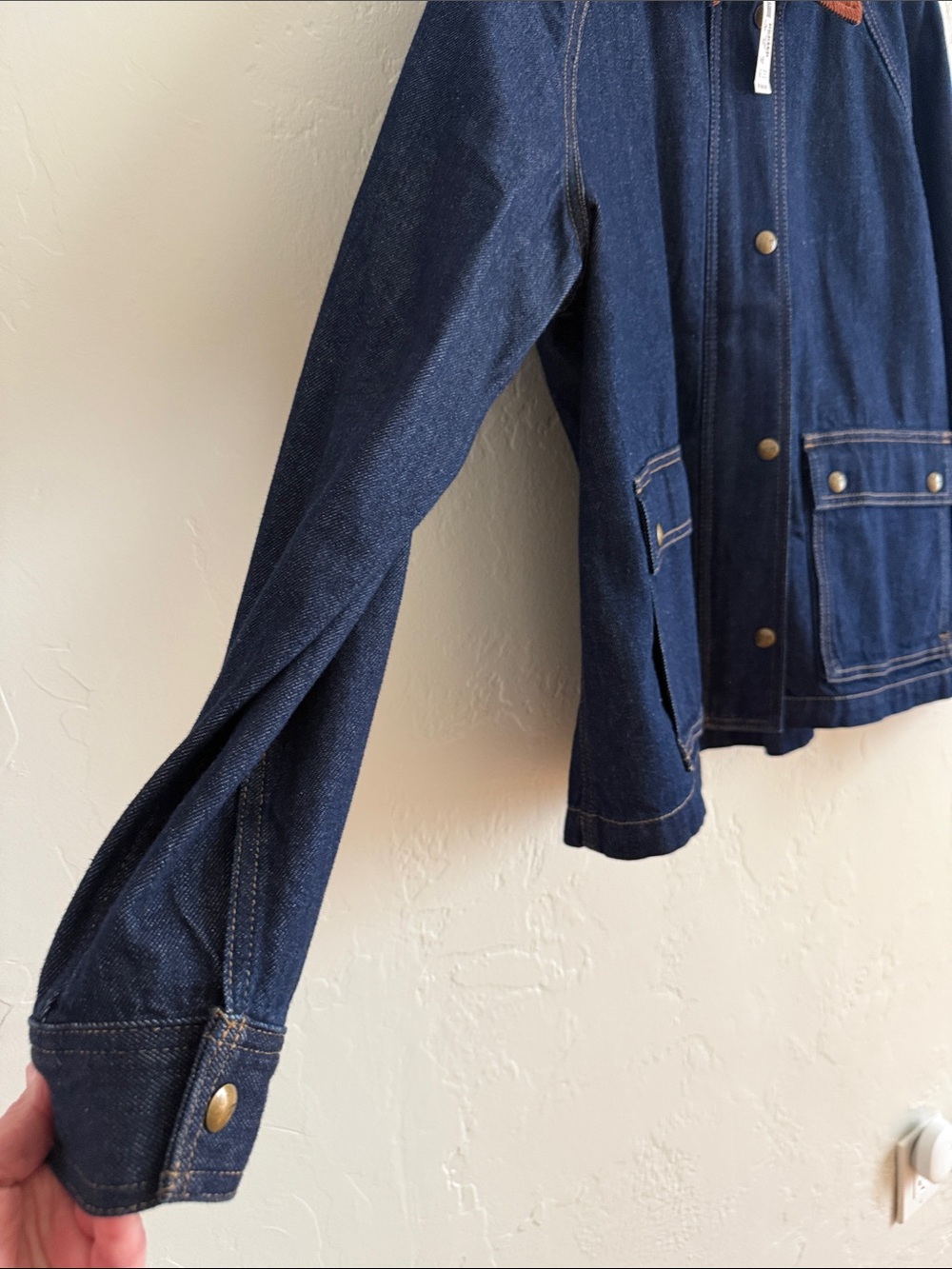 Madewell Dark Wash Denim Jacket with Rust Corduroy Collar - Picture 3 of 13